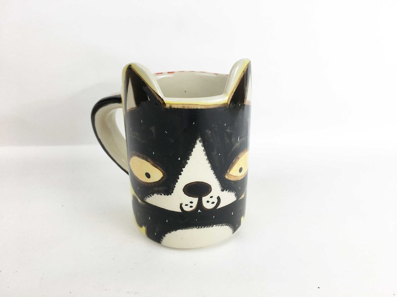 ニースリトルクレイハンドメイドイヤーカップ黒と白の猫0113-04 - マグカップ - 陶器 多色