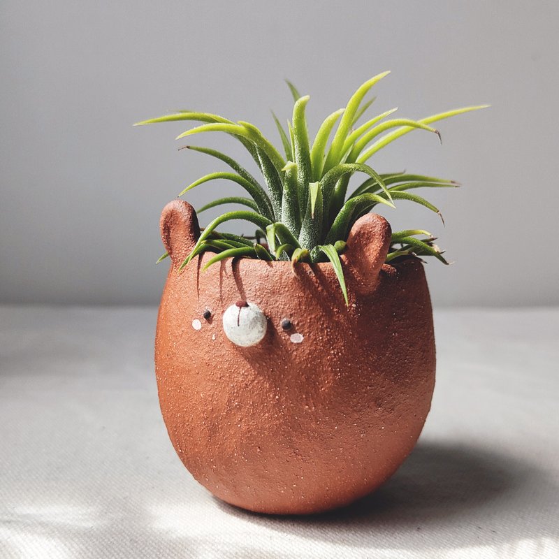 Little Brown Bunny planter. Handmade pot with drainage hole. - เซรามิก - ดินเผา 