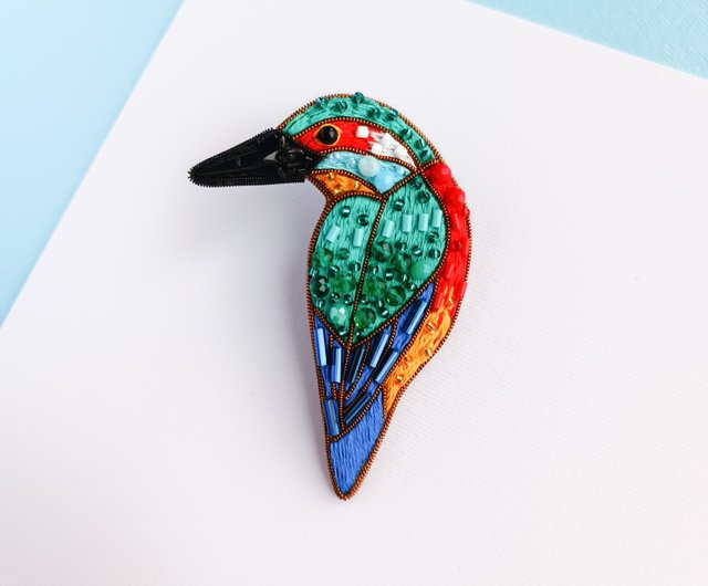 カワセミ鳥の刺繍ブローチ - ショップ Sistabrooch ブローチ