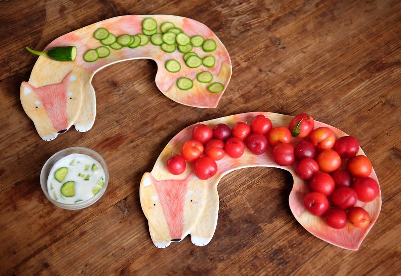 Three shallow Pottery | original design [alive a little fox] hand-painted fruit inventory heart dish cutlery tray - แก้วมัค/แก้วกาแฟ - เครื่องลายคราม 