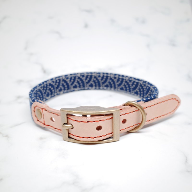 Dog collars, M size, Blue wave dots_DCT090447 - Collars & Leashes - Cotton & Hemp 
