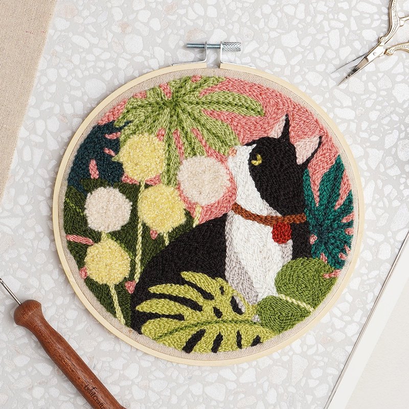 【Trail cat】Stitching Hoop - Punch Needle Embroidery | Xiu Crafts - Knitting, Embroidery, Felted Wool & Sewing - Thread Multicolor