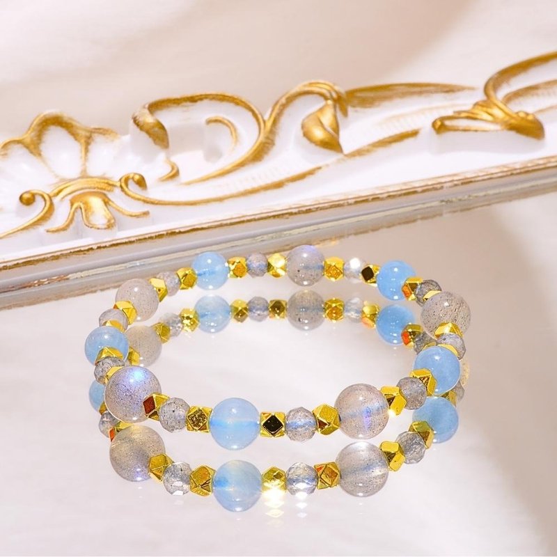 Guardian Angel/Aquamarine Gray Moonlight/Natural Crystal Bracelet/Happy Corner - สร้อยข้อมือ - คริสตัล สีเทา