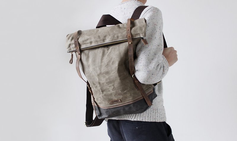 sobag original outdoor retro backpack male mountain series roll cover street tide backpack splash-proof large-capacity canvas bag - กระเป๋าเป้สะพายหลัง - ผ้าฝ้าย/ผ้าลินิน สีกากี