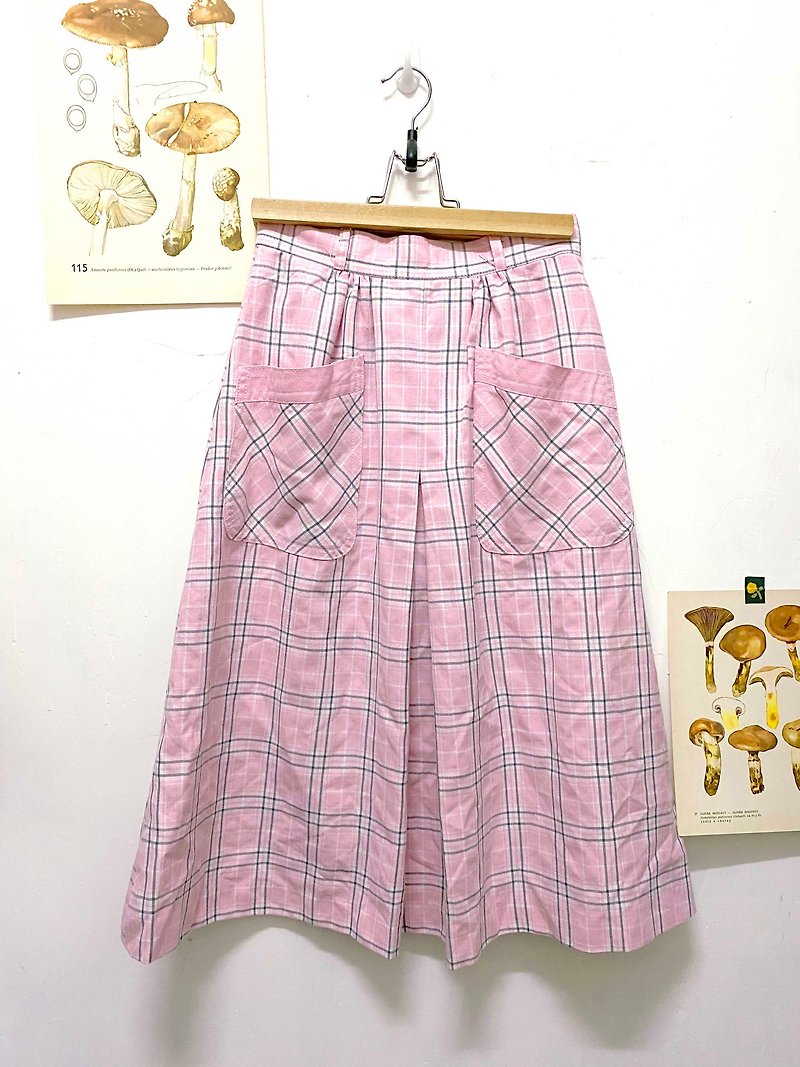 Retro pink school yard style skirt - Skirts - Cotton & Hemp Pink