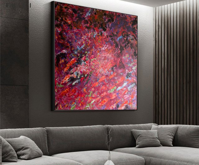 抽象的な赤いアクリル絵画モダンなカラフルなブラシ ストローク