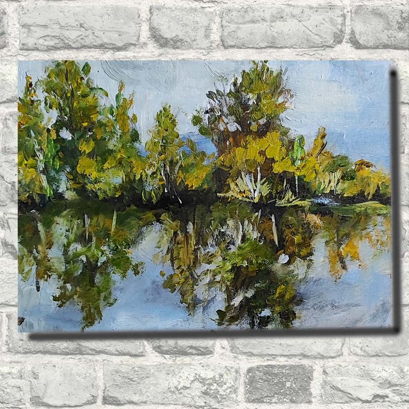 Landscape Painting Lake Oil Art Original Painting Floral Landscape Artwork - 海報/掛畫/掛布 - 環保材質 綠色