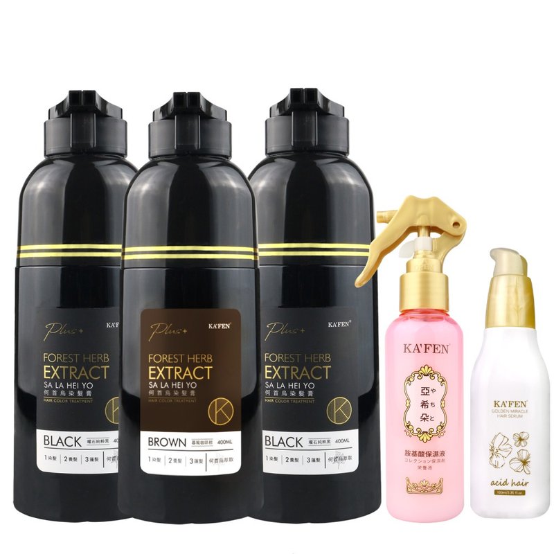 KAFEN卡氛│3入組 何首烏染髮膏Plus+升級版400ml 贈 護髮組合*1 - 洗髮精/餅/皂 - 其他材質 黑色
