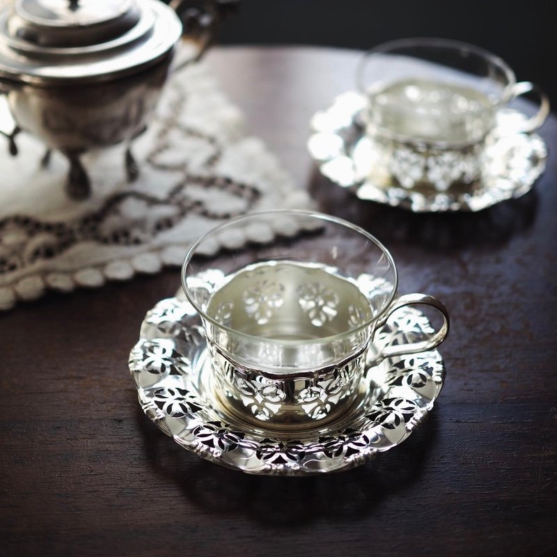 1960 German Schott and Gen heat-resistant glass cup and saucer set - Mugs - Other Metals Silver