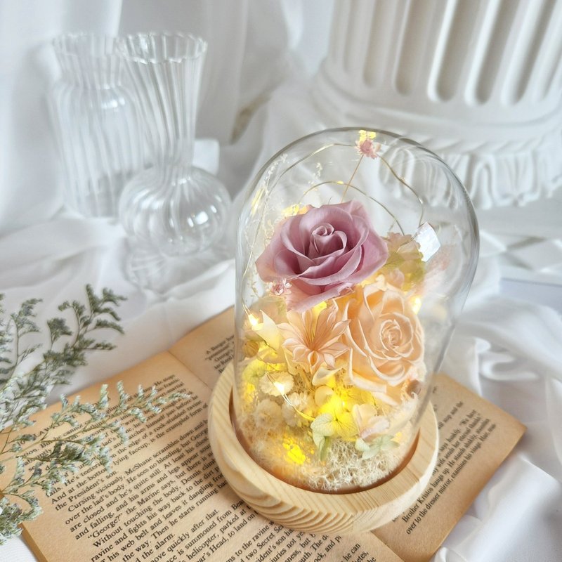 玻璃花鐘 莫蘭迪配色 不凋花 永生花 乾燥花 永生花小夜燈 生日禮 - 乾燥花/永生花 - 植物．花 紫色