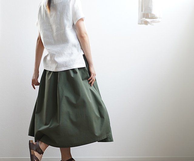 wafu --Skirt Cocoon Flared Skirt / Khaki s006b-khk2 - Shop wafu