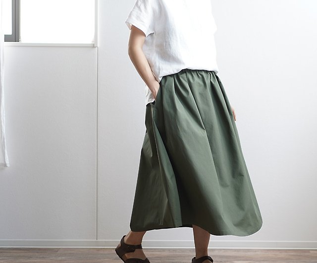 wafu --Skirt Cocoon Flared Skirt / Khaki s006b-khk2 - Shop wafu