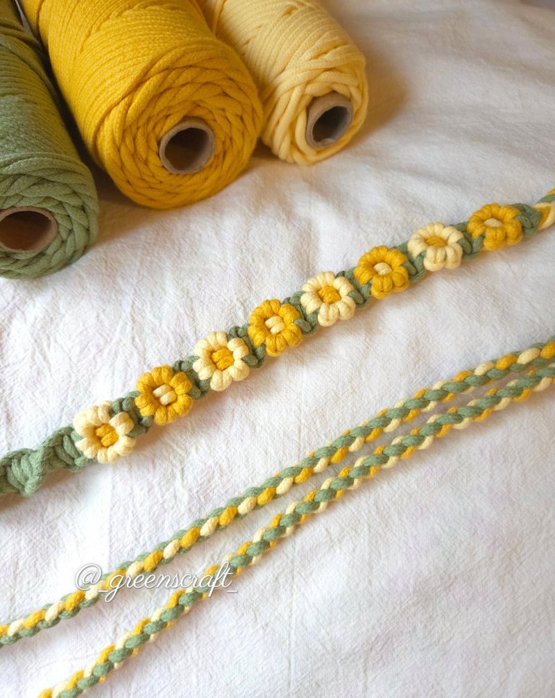 可調節法式編織小花手機掛繩 背繩 - 手機掛繩/背帶 - 棉．麻 咖啡色