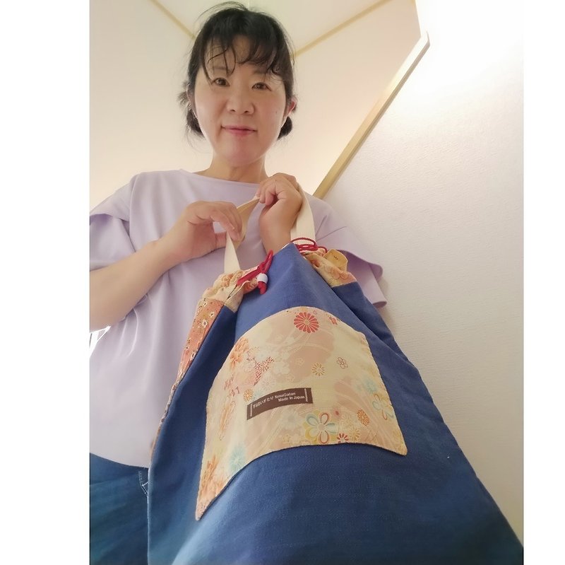 【Made in Japan・Handcrafted】Reversible Drawstring Denim Tote Bag Shoulder Unisex - Messenger Bags & Sling Bags - Cotton & Hemp Blue