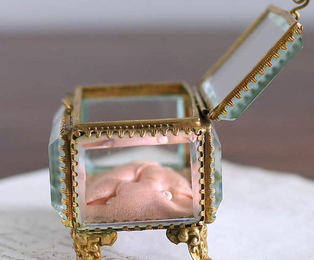 アンティークジュエリーボックス　ガラス　フランス　19世紀 19世紀 アンティーク 大きなジュエリーボックス 六角形 ワイン色