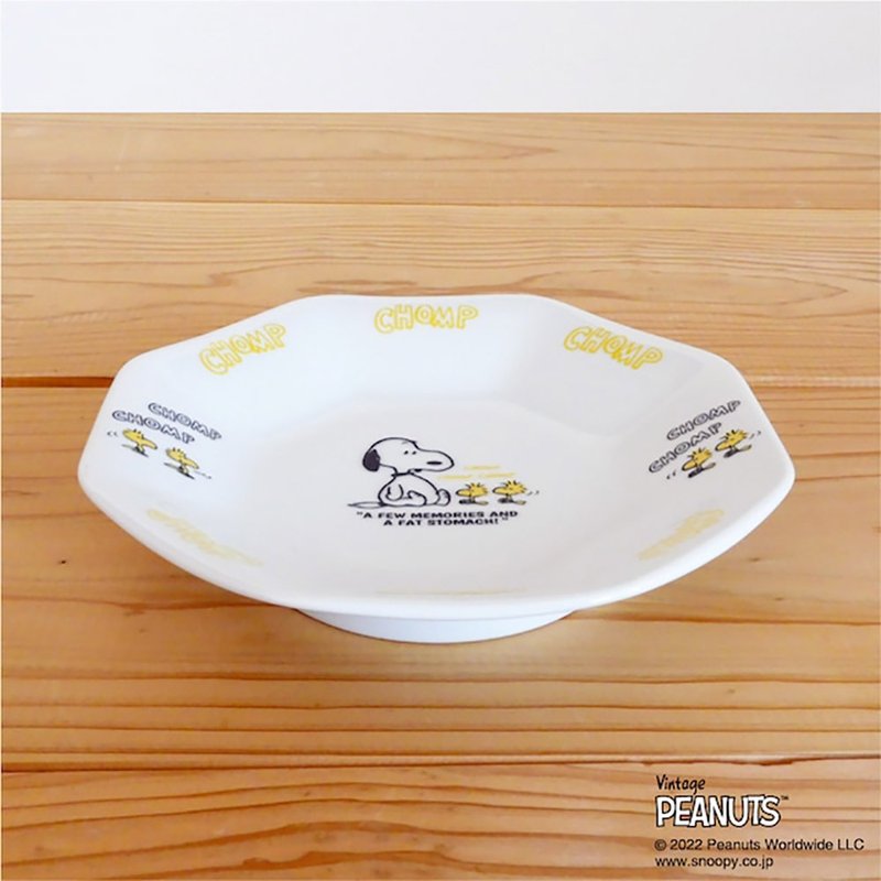 [Graduation Season/Free Shipping/Special Offer] Snoopy Octagon Plate (Stomach Sound) - Bowls - Porcelain White