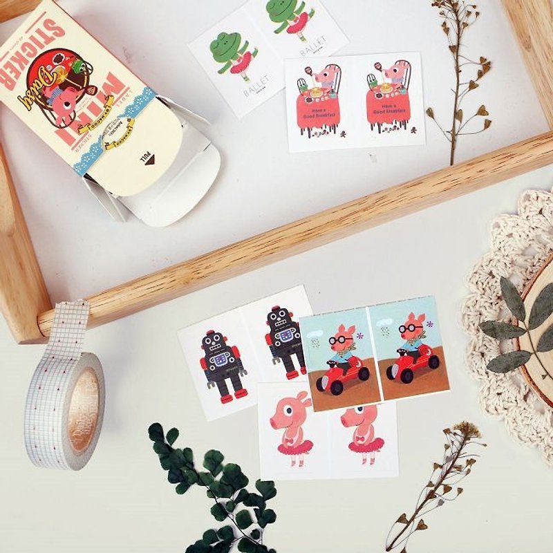 BYNACOO- Fun tag mini decorative stickers (96 into) -07 Daisy pig Gu Li, BNC11507 - สติกเกอร์ - กระดาษ หลากหลายสี
