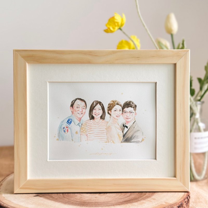 Japanese watercolor portrait, customized hand-painted watercolor painting, family portrait, Mid-Autumn Festival customized gift - Picture Frames - Paper White