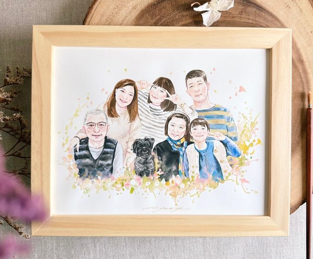 手描き水彩画 | カスタム肖像画、家族の似顔絵、誕生日、結婚祝いに