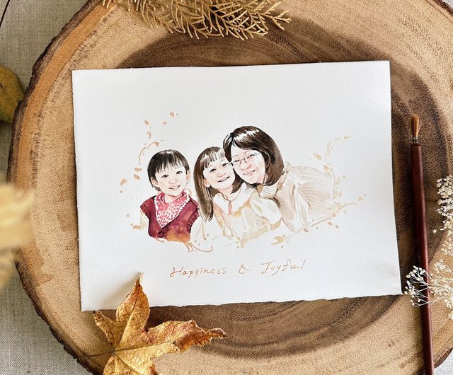 手描き水彩画 | カスタム肖像画、家族の似顔絵、誕生日、結婚祝いに