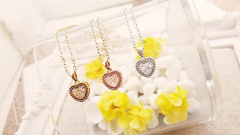 § HUKUROU§ heart-shaped zircon necklace (zircon) - Necklaces - Other Metals Gold