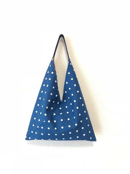 Triangle-shaped tote bag / Japanese origami bag - yellow and blue circle +  blue big point - Shop chez-lu Handbags & Totes - Pinkoi