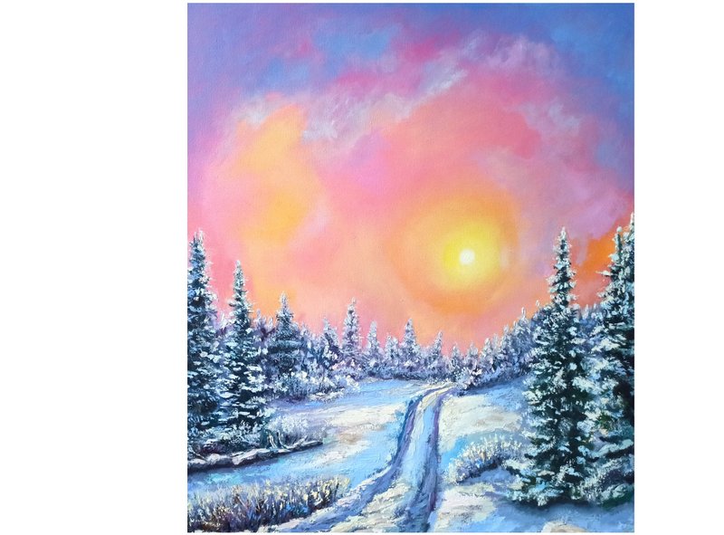 Mountains Landscape Oil Painting on Canvas 60x50cm Sunrise Original Artwork - 海報/掛畫/掛布 - 其他材質 多色