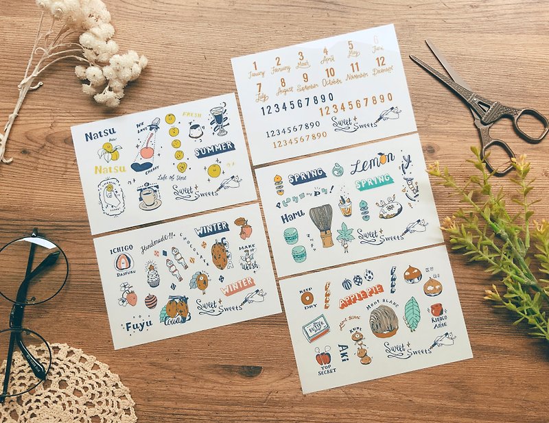 Dimanche Littlelu co-branded pressure stickers - four seasons, a set of five sheets/handbook special - Stickers - Paper Multicolor