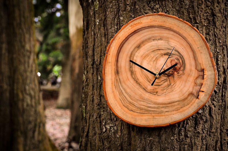 原木掛壁時鐘 (手工製作、靜音機芯、直徑約25公分) - 時鐘/鬧鐘 - 木頭 咖啡色