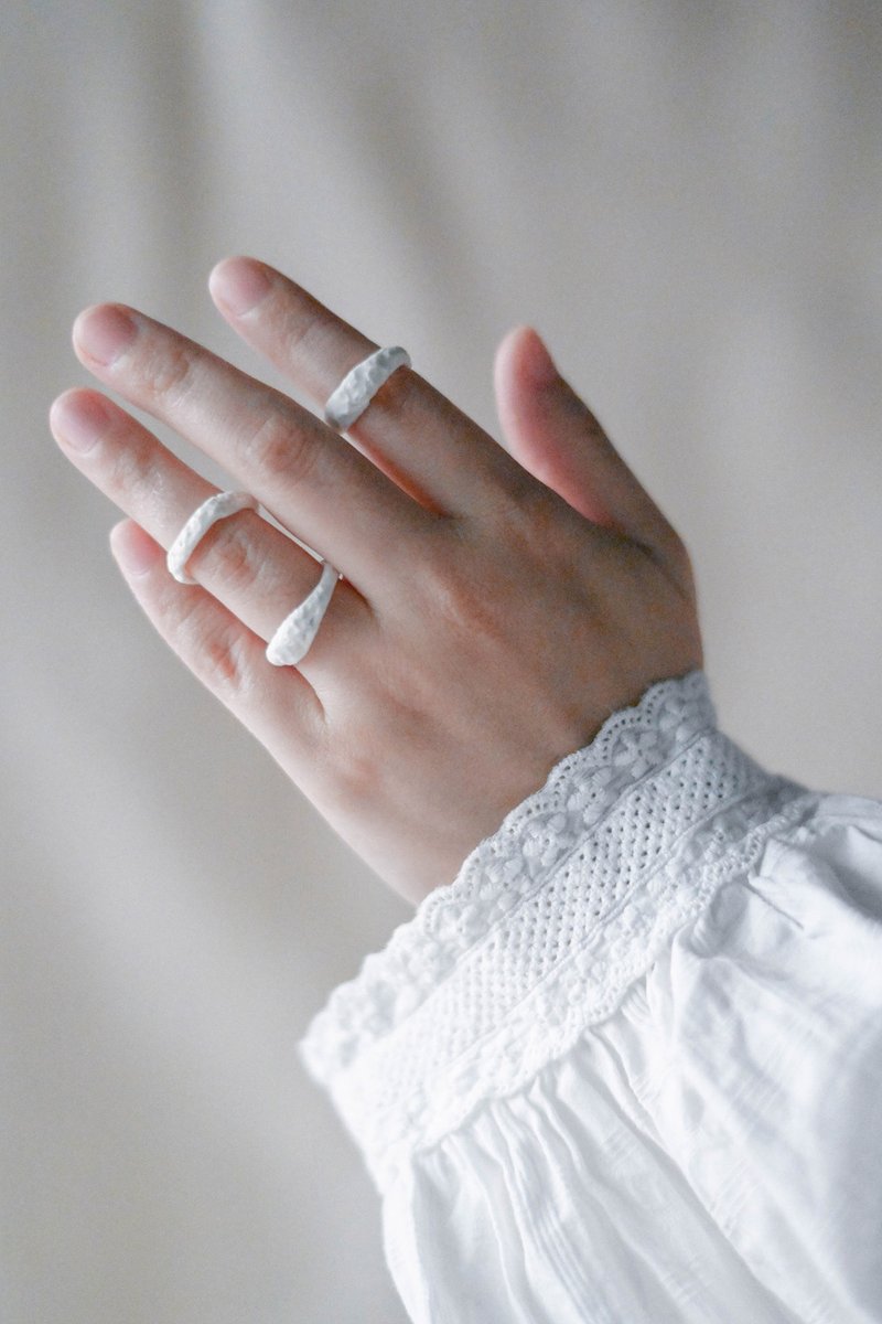 White Porcelain Ring/Time/Pumice Stone - General Rings - Pottery White