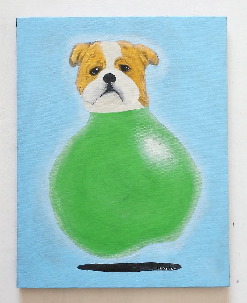 [IROSOCA] Bulldog Balloons Canvas Painting Balloons F6 Size Original Picture - โปสเตอร์ - วัสดุอื่นๆ สีเขียว