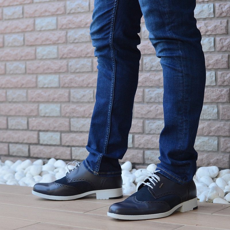 MIT [Fashion Wing Pattern Lightweight Gentleman Leather Shoes-Dark Blue] Gentleman Shoes Derby Shoes Design Leather Shoes - Men's Leather Shoes - Genuine Leather Blue