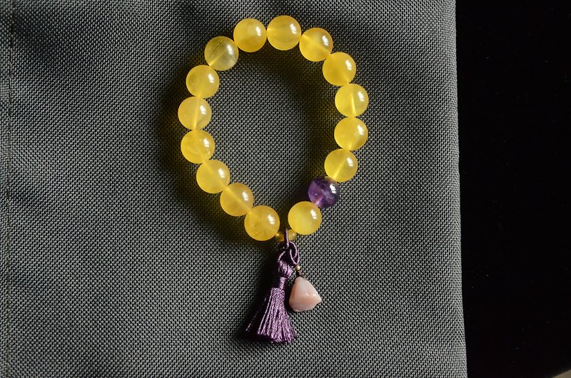 [Purple dance] Amber natural amber amethyst tassel romantic art new bracelet bracelet - Bracelets - Gemstone Yellow