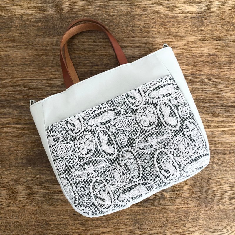 Tote bag minapelhonen jungle relief handmade - อื่นๆ - ผ้าฝ้าย/ผ้าลินิน สีเทา