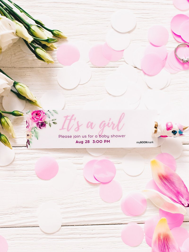 Floral Baby Shower Invitation Personalized Bookmark (Pink) - การ์ด/โปสการ์ด - ดินเหนียว สึชมพู