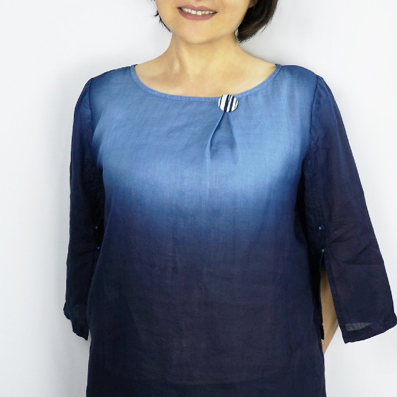 Takuya Inai Dye-Indigo Dyeing Front Fold - เสื้อผู้หญิง - ผ้าฝ้าย/ผ้าลินิน สีน้ำเงิน