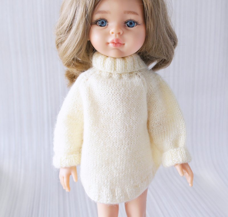 White Sweater for 13 inches dolls, Paola Reina doll knitted clothes, Doll outfit
