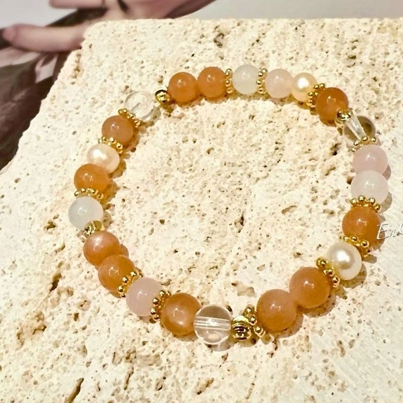 [Tuscan Orange Moonlight] Sunstone Rose Quartz White Agate Pearl enhances wealth and self-confidence - สร้อยข้อมือ - คริสตัล สีส้ม