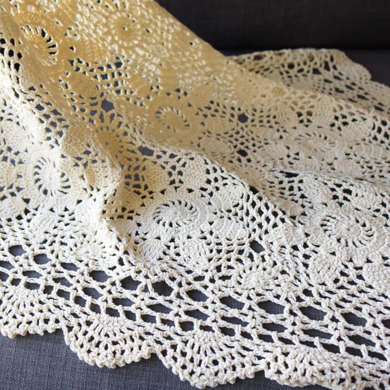 Crochet Square Doily Hand-Knitted Lace Motif Off-White Granny 60cm Square #5 - อื่นๆ - ผ้าฝ้าย/ผ้าลินิน ขาว