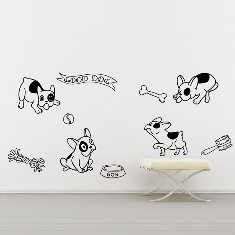 Smart Design Creative Seamless Wall Sticker Happy Bulldog (8 colors available) - ตกแต่งผนัง - กระดาษ สีดำ