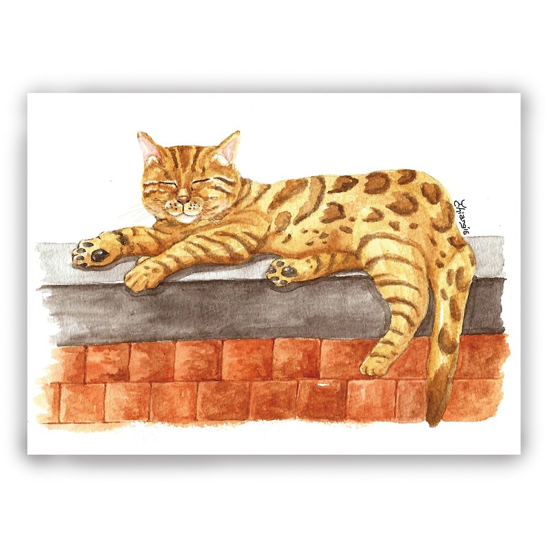 Hand-painted illustration universal card/card/postcard/illustration card-leopard cat, leopard cat, tabby cat, tabby cat - Cards & Postcards - Paper 