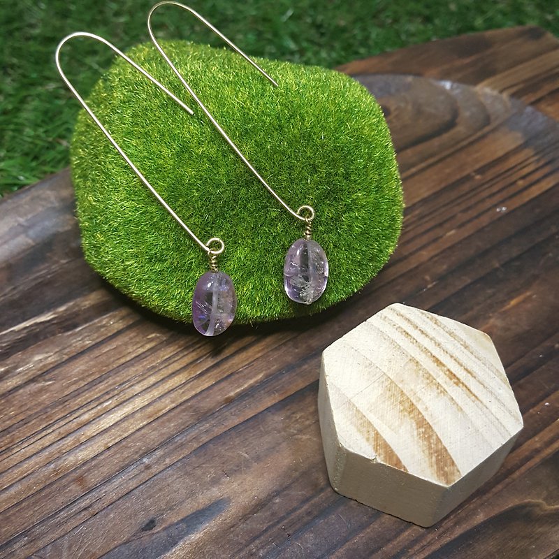 Dainty Rainbow: Retro Brass Hook Earrings with African Amethyst - Earrings & Clip-ons - Semi-Precious Stones Purple