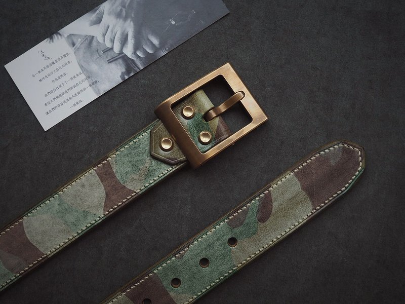 Men's Army Green Camouflage Belt Belt Handmade Leather Goods Customized Lettering Gift Customized Color Style - Belts - Genuine Leather Multicolor