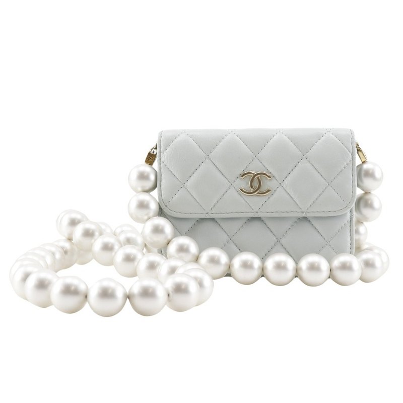 【日本直送】シャネル CHANEL パールストラップ フラップウォレット ショルダーバッグ マトラッセ AP1838 レザー×フェイクパール 水色 【中古】 - 側背包/斜背包 - 真皮 藍色