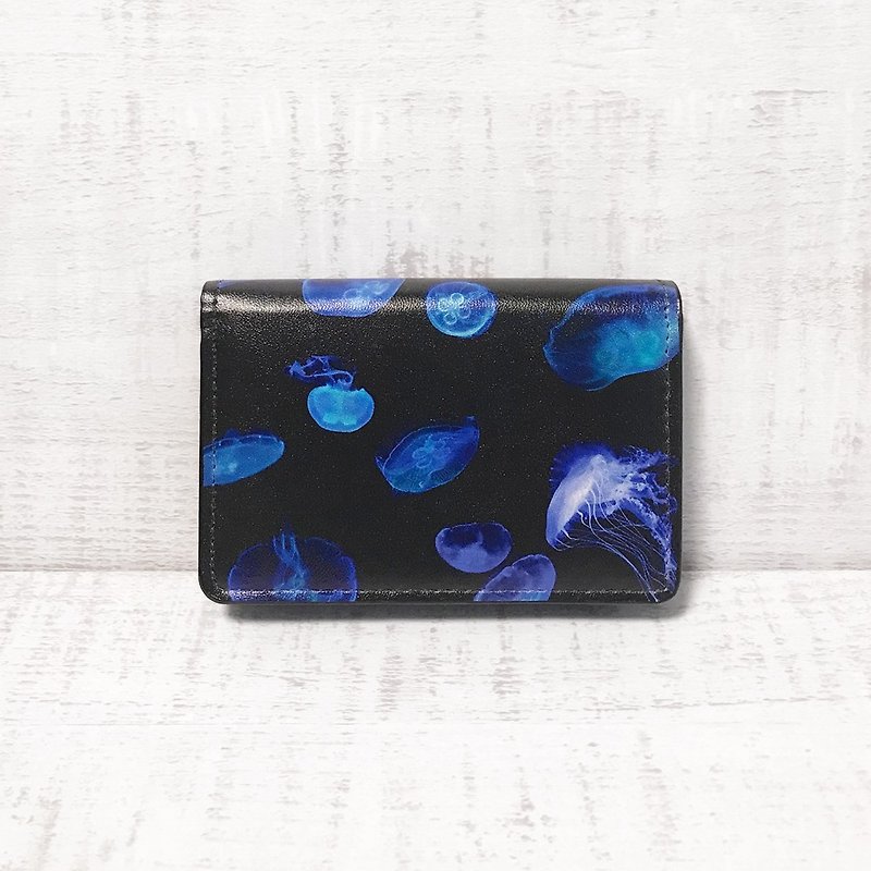 Card Case Jellyfish / Business Card Holder / Office Worker - Card Holders & Cases - Faux Leather Black