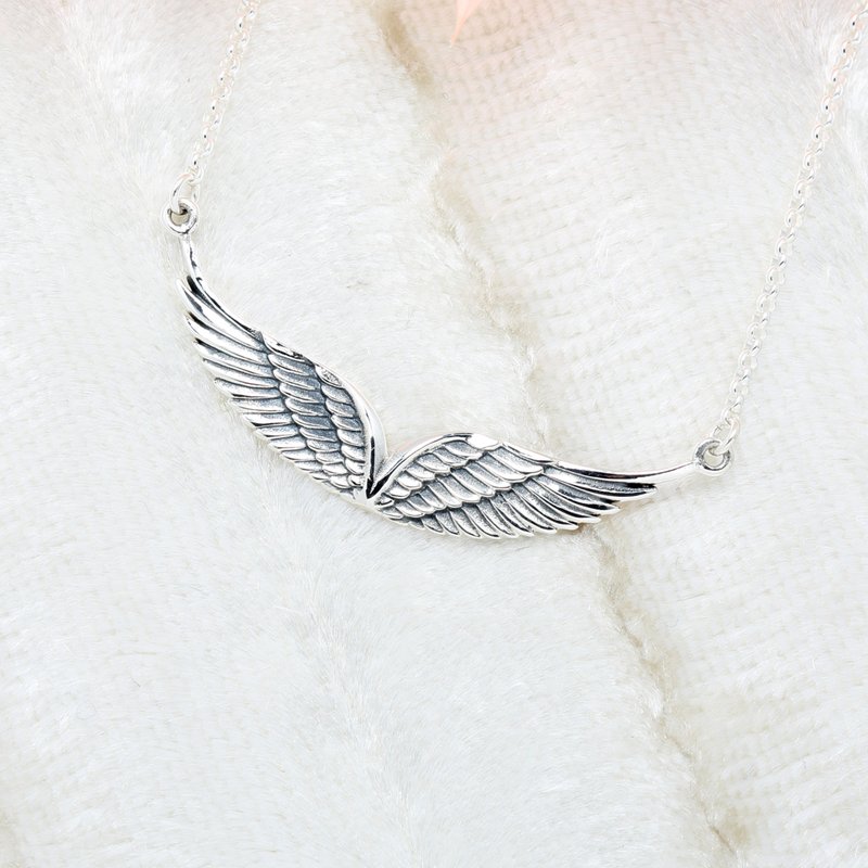 【Angel & Me】Angel Flying Wing s925 sterling silver necklace Birthday gift - สร้อยคอ - เงินแท้ สีเงิน