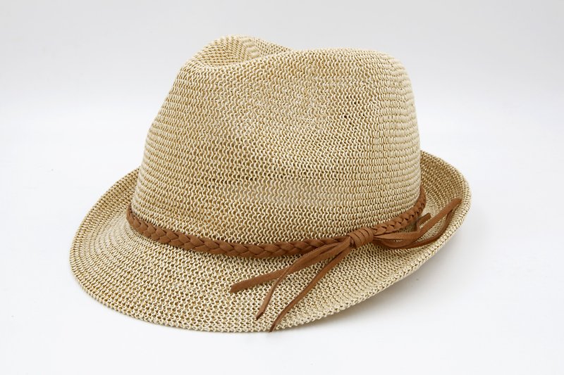 【紙布家】日式紳士帽網紋 米白色 - 帽子 - 紙 卡其色