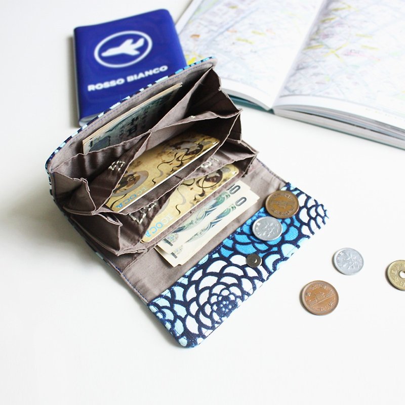 日本旅行 錢包 X 日幣分隔財布 - 藍咲【限量手工製作】 - 銀包 - 棉．麻 藍色
