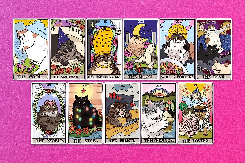 LIMITED TIME - 11 Tarot Cat Meme Die Cut Sticker Set - Stickers - Plastic 
