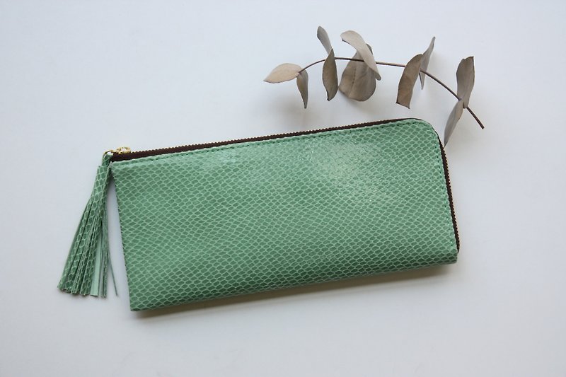 ピッグスキンのスリムで軽い長財布　ライムグリーン - 銀包 - 真皮 綠色
